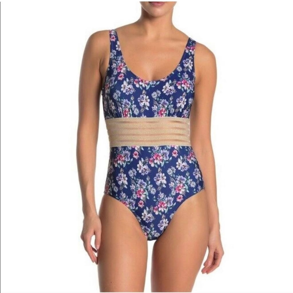 SWIM SALE!! Nicole Miller New York Multi Navy Mesh One-piece